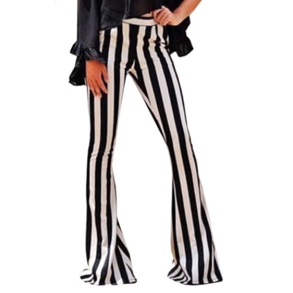 NWT SMLXL zebra stripe bell bottom stretch palazzo